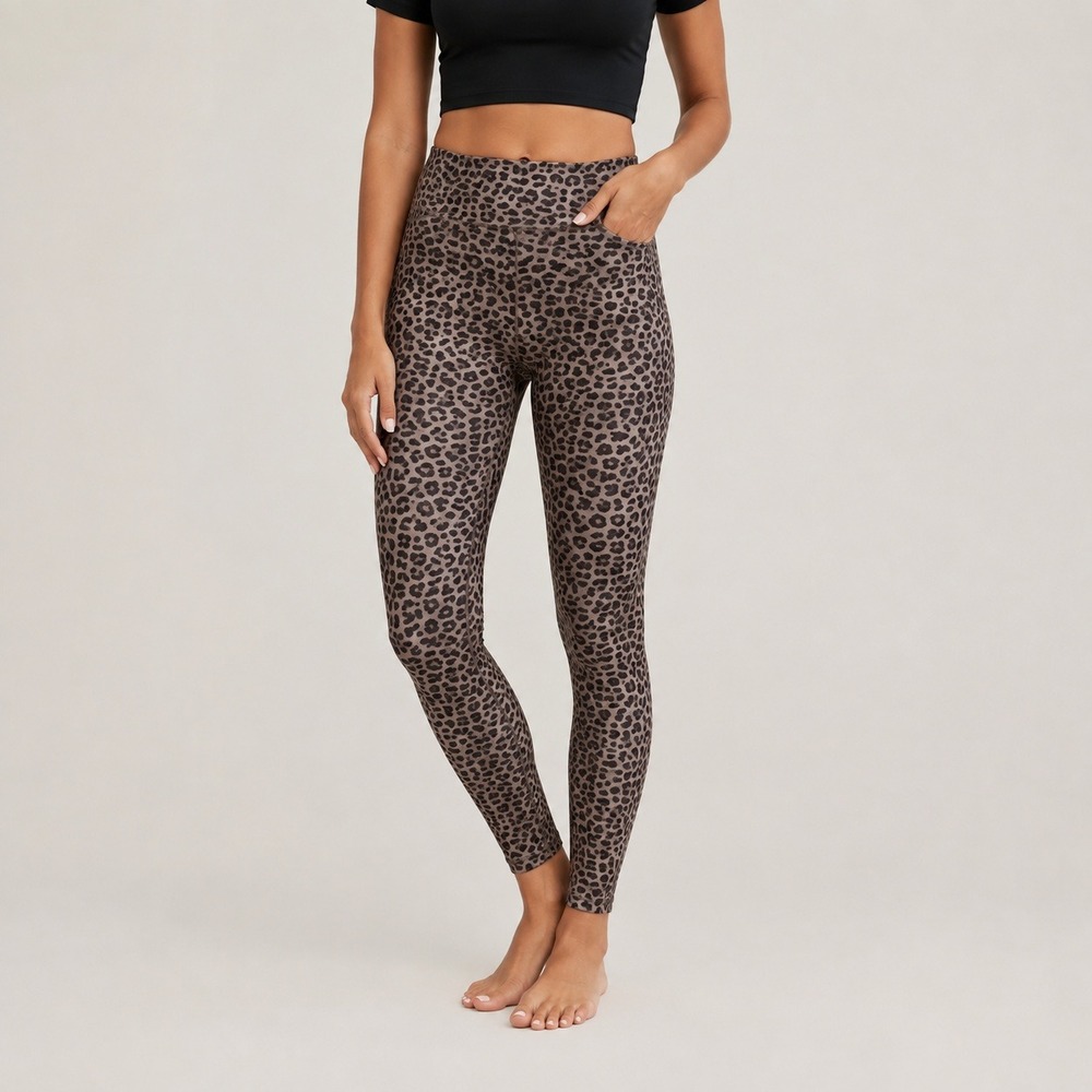 NEW by Aerie Real Me High Waisted Leopard Print Leggings Brown Black Medium